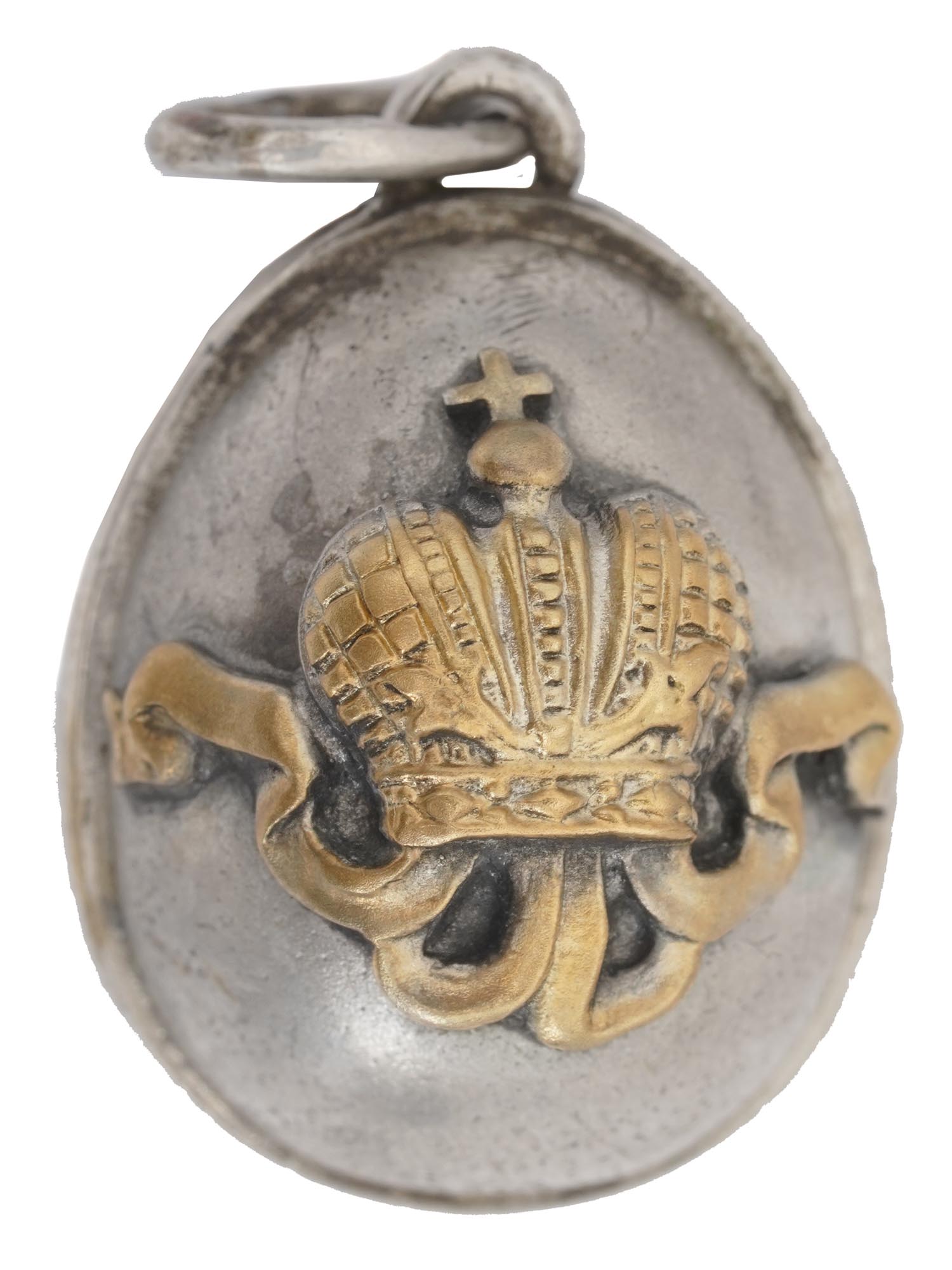 RUSSIAN GILT SILVER EGG CHARM WITH IMPERIAL CROWN PIC-2